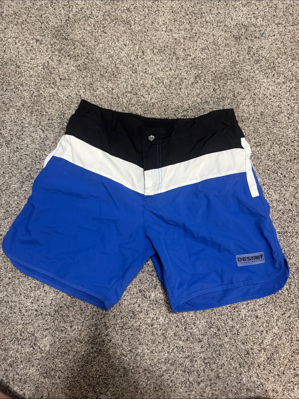Men’s Blue Colorblock Swim Trunks with Black & White Waist